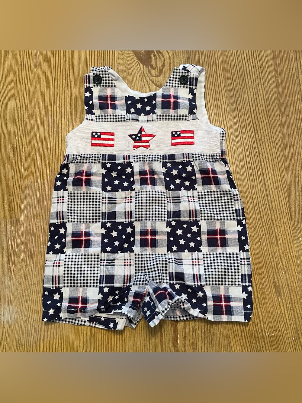 Goodlad Patriotic Baby Romper Stars Red White Blue Smocked